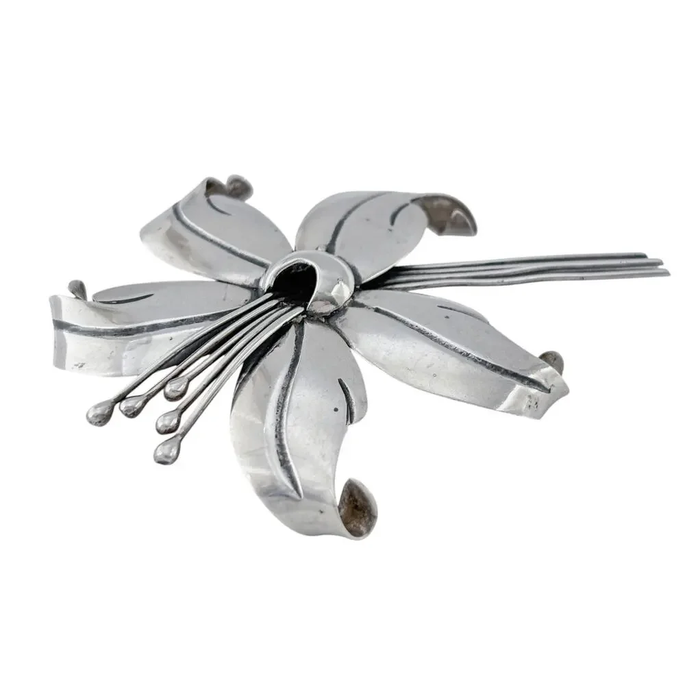 Vintage Maricela Taxco 950 Silver Lily Flower Brooch